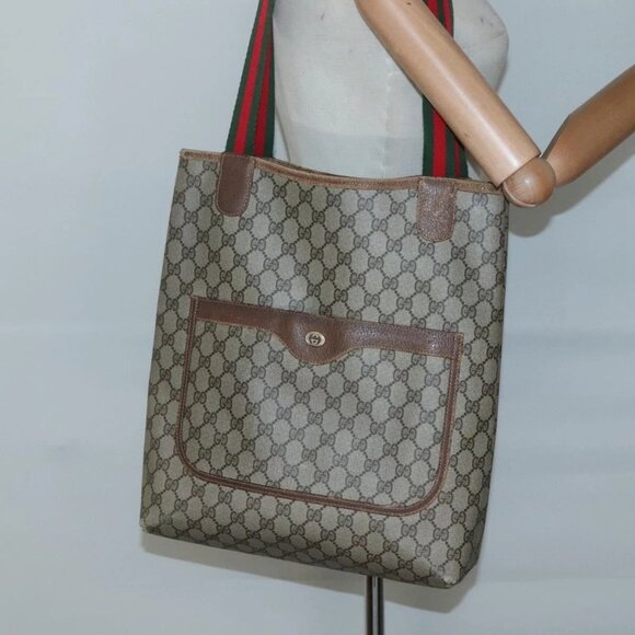 GUCCI GG Supreme Web Sherry Line Tote Bag PVC Beige 40 02 003 Auth 131395 - Picture 13 of 15